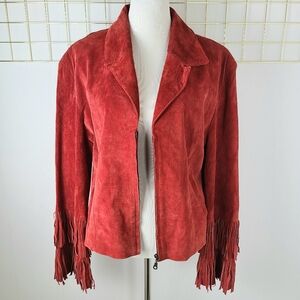 Comint Red Fringe Cuffs Western Genuine Suede Jacket